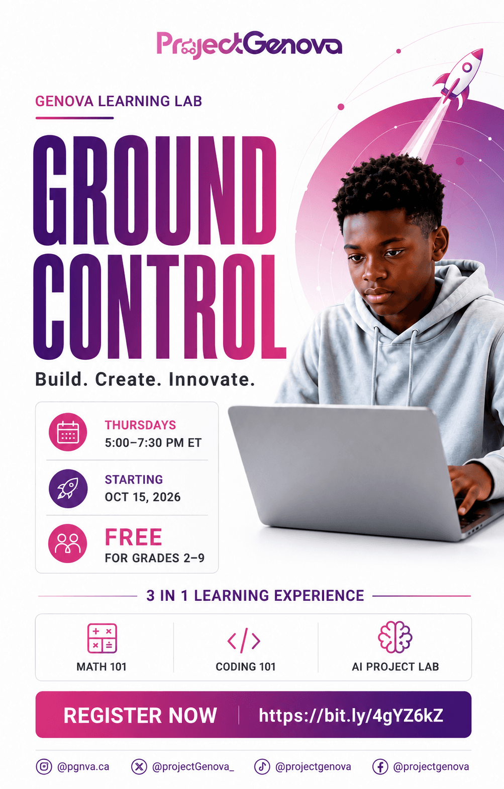 Learning Lab: Ground Control flyer with program schedule and details